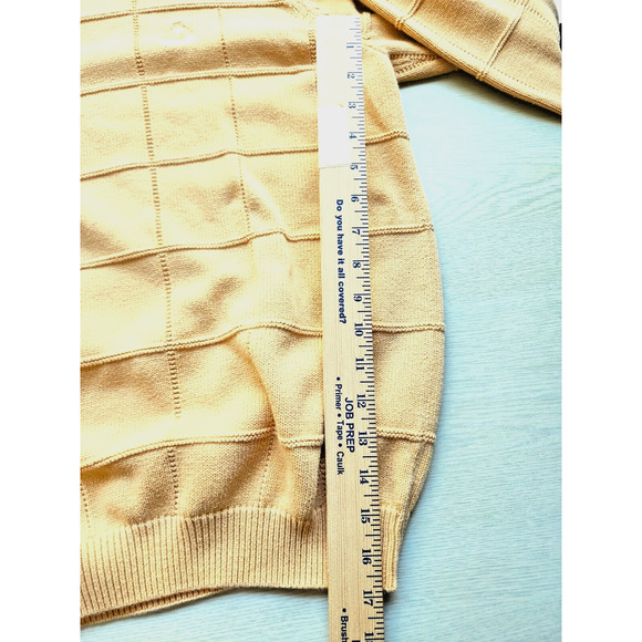 SWEATER-MEN'S-IZOD-Buttercup Yellow-Long Sleeves-Knit Square Pattern-SIZE XL - Picture 12 of 13